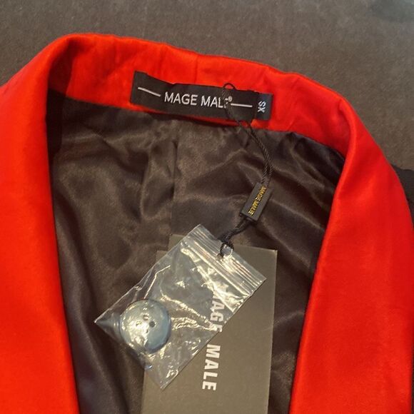 Men’s 3 Piece Slim Fit Tuxedo Black with Red Detail Shawl Lapel Size XS NWT - Picture 6 of 16